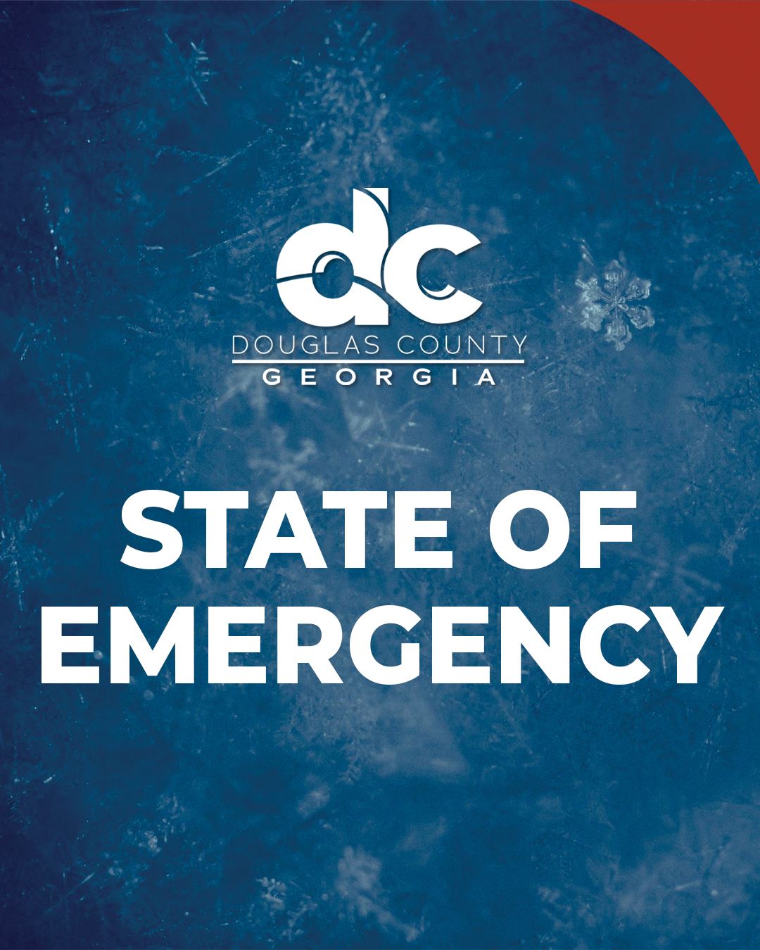 State of Emergency text Image with frozen background and Douglas County logo