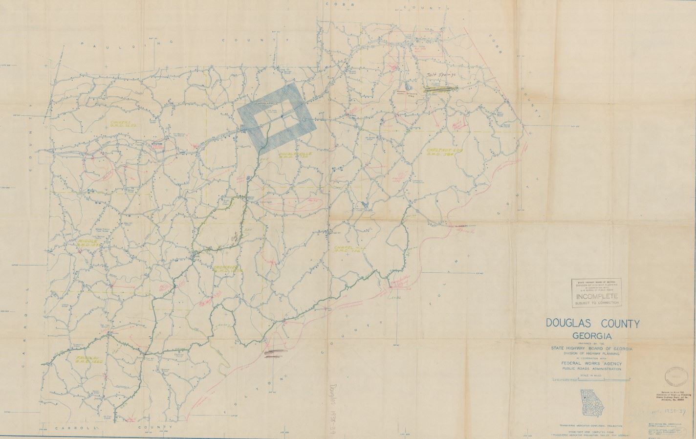 1938 GDOT Highway Map_Douglas County_University of Georgia Map Library